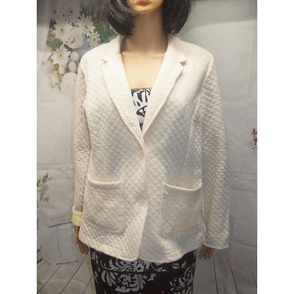 Isaac Mizrahi Live! Ivory with Quilted Button-Front Jacket - Size M Cotton/Poly